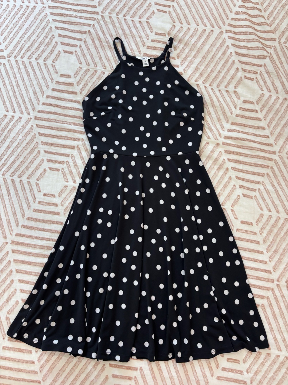 Bar III Black Dressy Skater Skirt with White Polka Dots